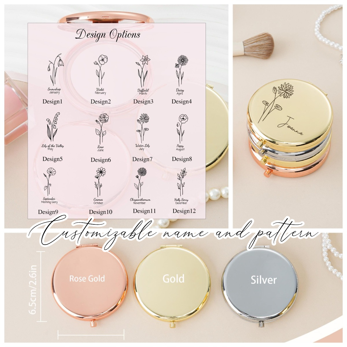 TEMU Custom Engraved Makeup Mirror, Bridesmaid Gift, Stainless Makeup Mirror, Available, Bridal Shower Gift, Wedding Party Favors, Girly Gift