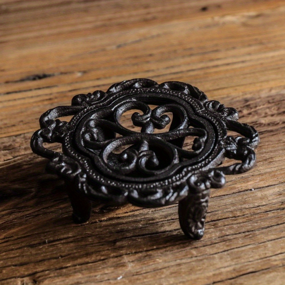 TEMU Cast Iron Teapot Insulation Tray Cup Heating Kettle Base, Easy And Elegant , Retro Cast Iron Insulation Heating Rack Heating Base Complex