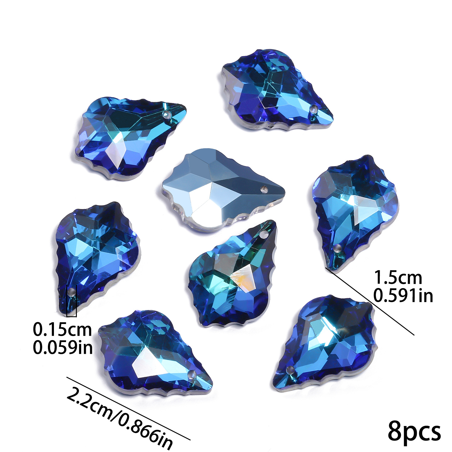 TEMU Set Of 8 Exquisite Blue Glass Beads Shaped Like , Measuring 15x22mm. Shiny, High-quality Loose Spacer Beads Are Perfect For Elegant Handmade