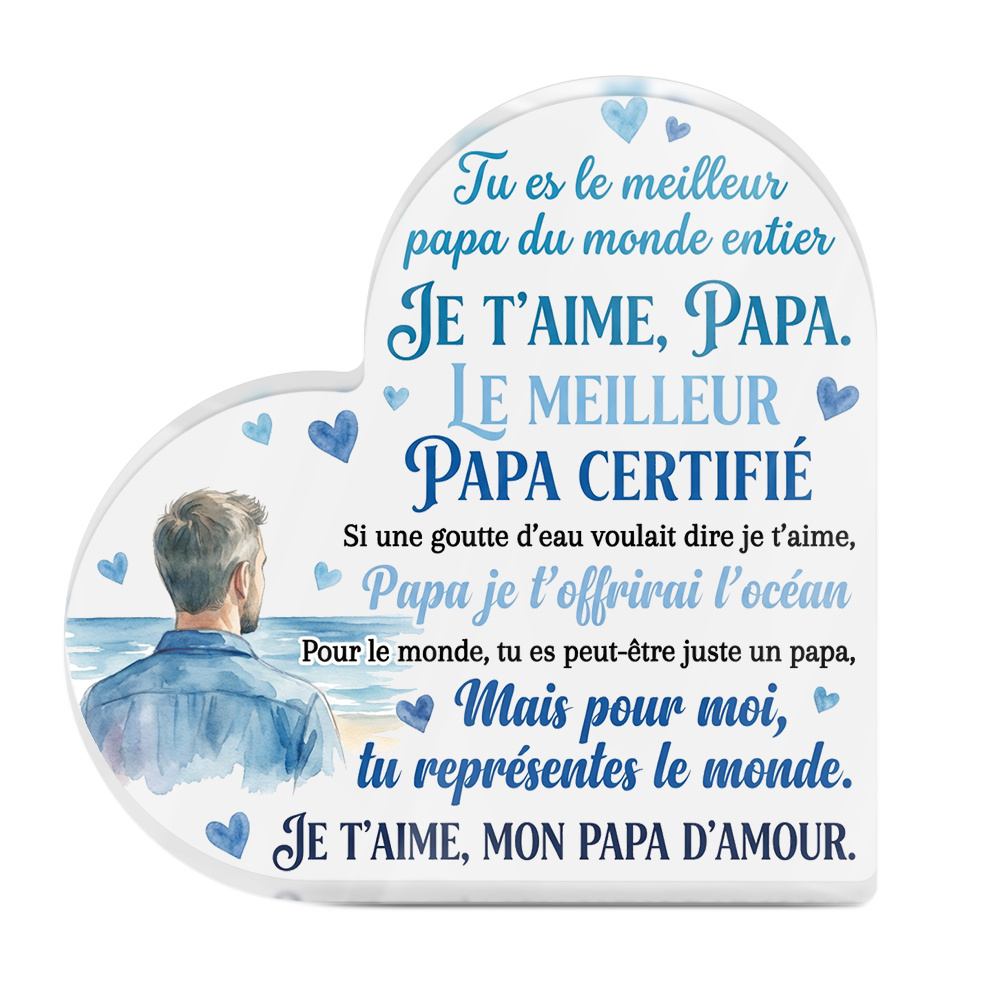 TEMU Plaque de table plate 2D, 1 pièce PUTUO DECOR, en acrylique de cœur avec française "Tu es le meilleur papa " - Citations adaptées , les