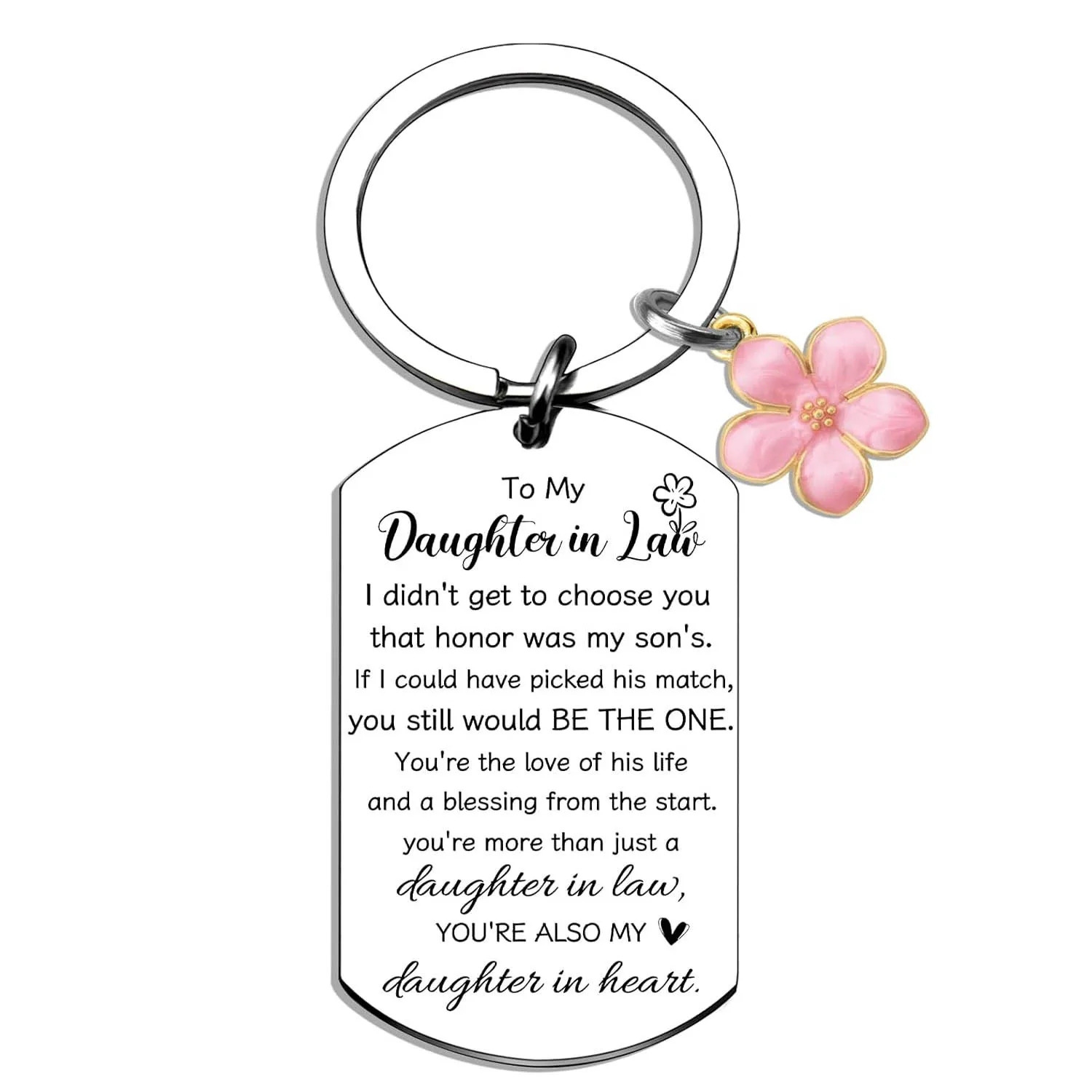 TEMU 1pc Stainless Tag Keychain With Pink Cherry Charm, Engraved "to My Daughter In Law You're My Daughter ", Gift For Daughter-in-law, Birthday