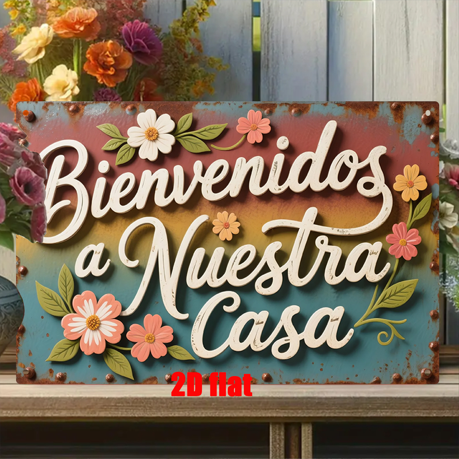 TEMU de Pared Metálico 2D , Placa de Pared, Bienvenidos a Hogar, España. Adecuado para Hogar, Porche, , Jardín, Comedor, Patio, Regalo Ideal para ,