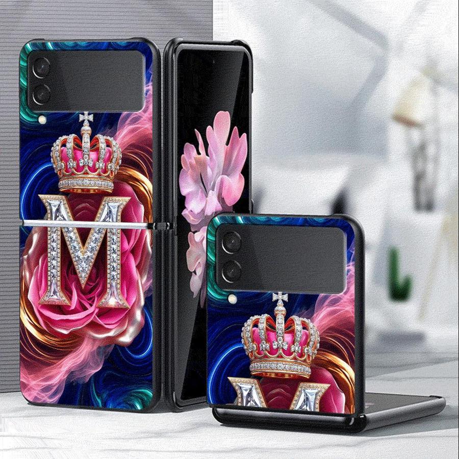 품목 사진 폰 케이스: 삼성 갤럭시 z 플립6 z 플립4 z 플립5 z 플립7 fe z 플립3 z 플립 7 6 5 4 3용 폰 커버 폰 케이스 크라운 및 문자 m