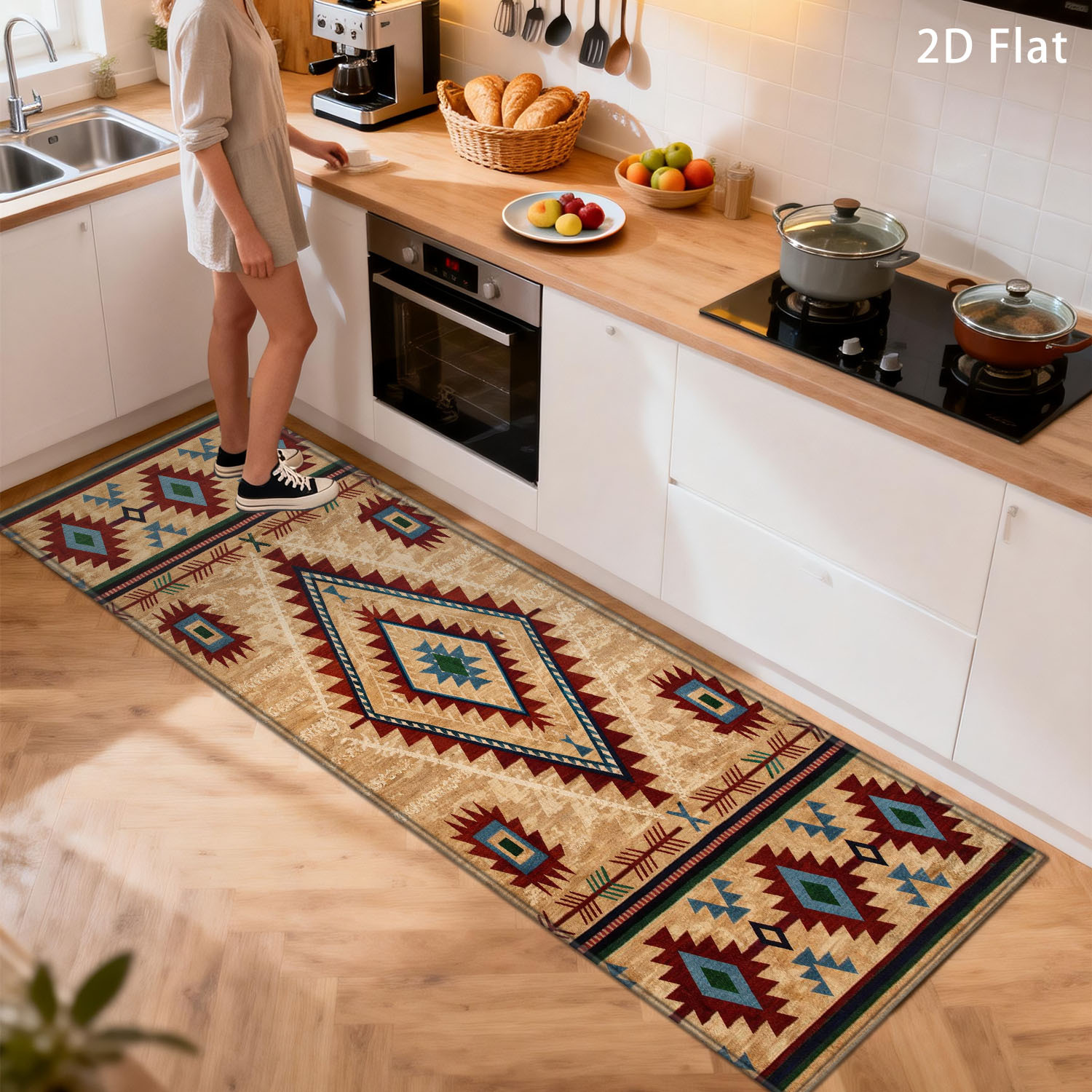 TEMU 1pc Modern Brown Geometric Runner Suitable, Bathroom, Hallway - Non-slip Pvc Backing & Water-absorbent Mat, Machine Washable Carpet Suitable For