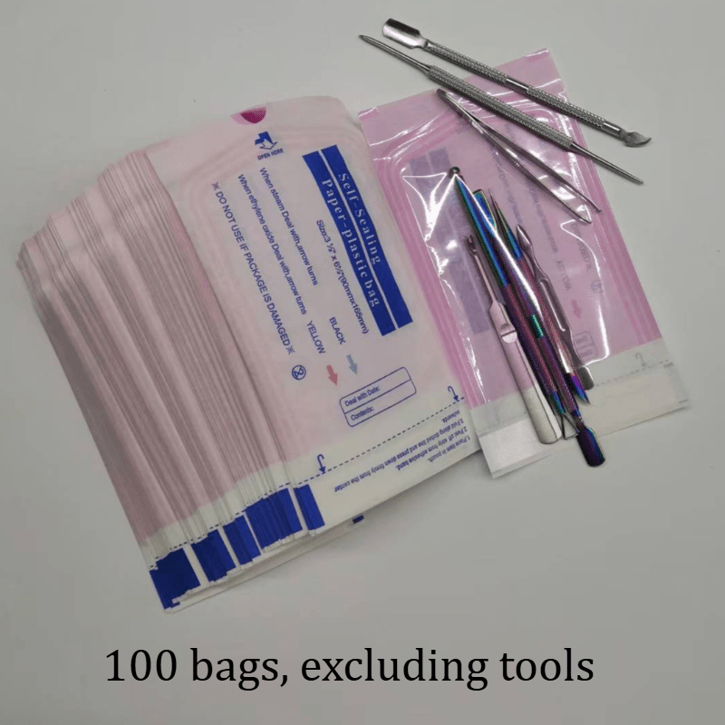E-shop 100 Stück, Größe: 165*90 mm, Rosa/blaue Einweg-Aufbewahrungsbeutel für Friseur-/Make-up-Werkzeuge, selbstversiegelnd, geruchlose