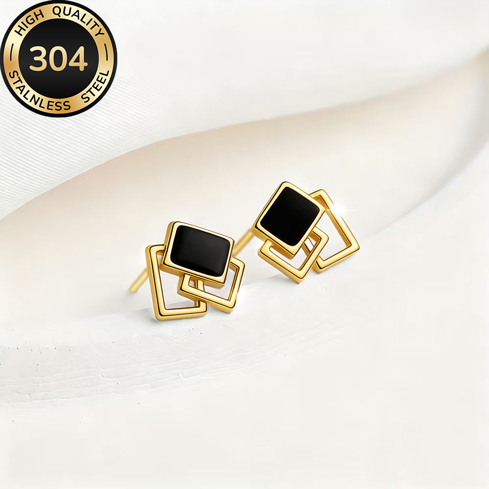 TEMU High-quality Stainless Steel Golden Stud Earrings, Hypoallergenic, Fade-resistant, Comfortable And Versatile, Easy And Elegant, Suitable For