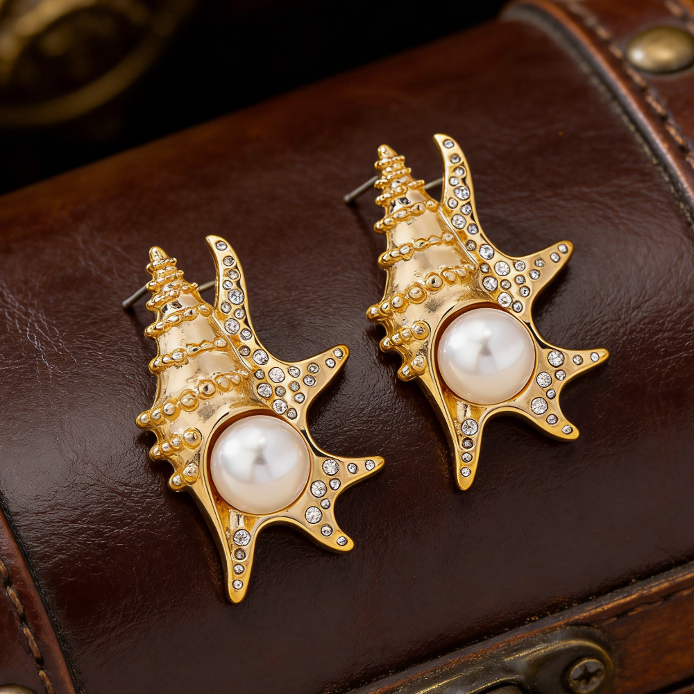 Ocean-Inspired Conch Shell Stud Earrings