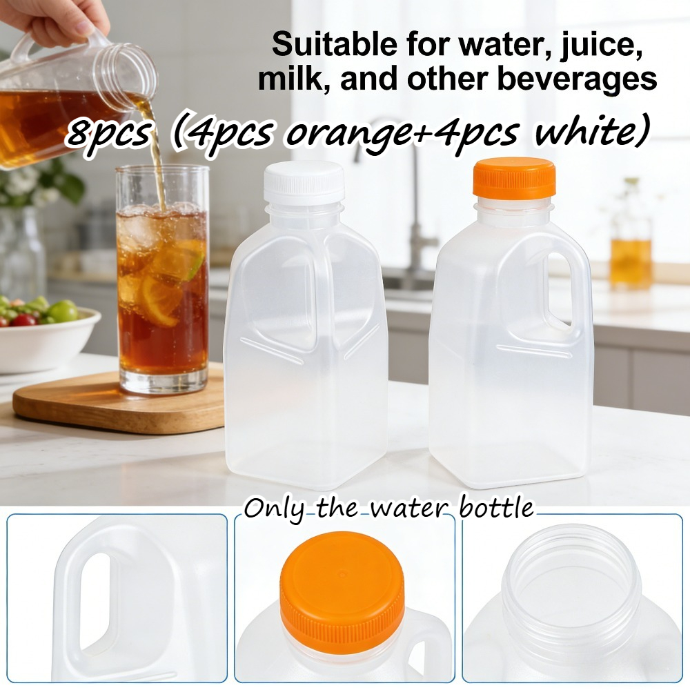 Image of 8pcs 500ml Transparent Plastic Handle Bottle For Juice Reusable Empty Beverage Bottle Sealed Container With Lid Milk And Homemade Drink Storage Container Home-made Juice Food Preservation Bottle