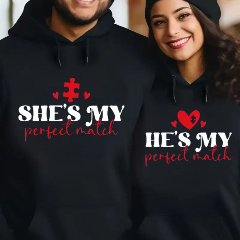 

Matching Couple Hoodies - ' My , My ' Print | Cozy Polyester | Casual Long Sleeve Pullover For