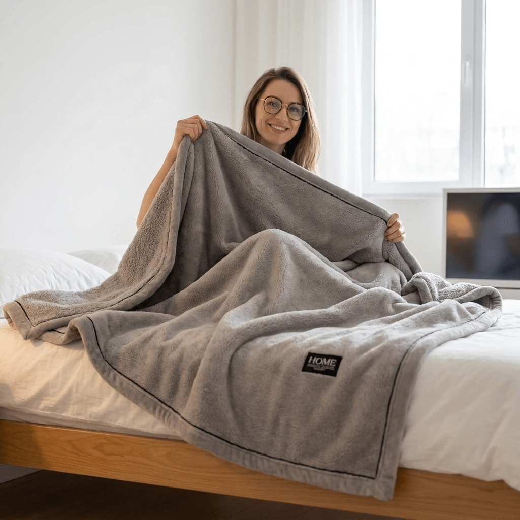 Image of Two-sided Warm Fleece Cover, Thick Cozy Plush Fabric, Easy-to-carry Daily Bedding For Indoor Rest And , Versatile Blanket In Assorted Hues And Dimensions
