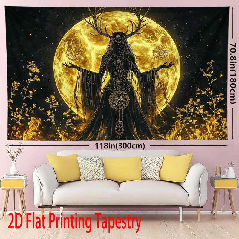 Tapiz de pared diosa de la luna con astas para casa y dormitorio_voghion.com