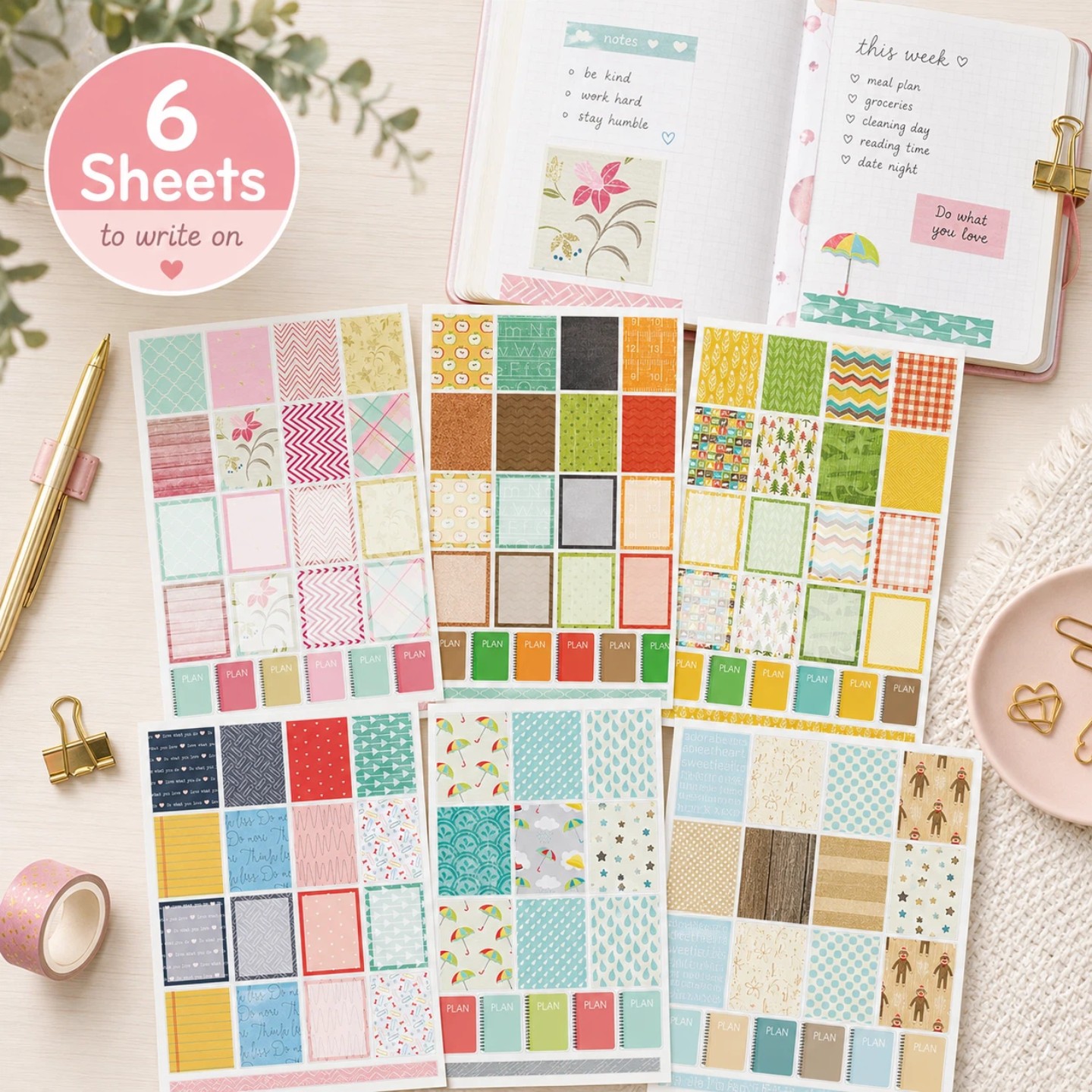 TEMU 6 vellen 130+ stuks Beschrijfbare Label Tags, Esthetische Decoratieve Stickers voor Journal, Scrapbooking, Planner