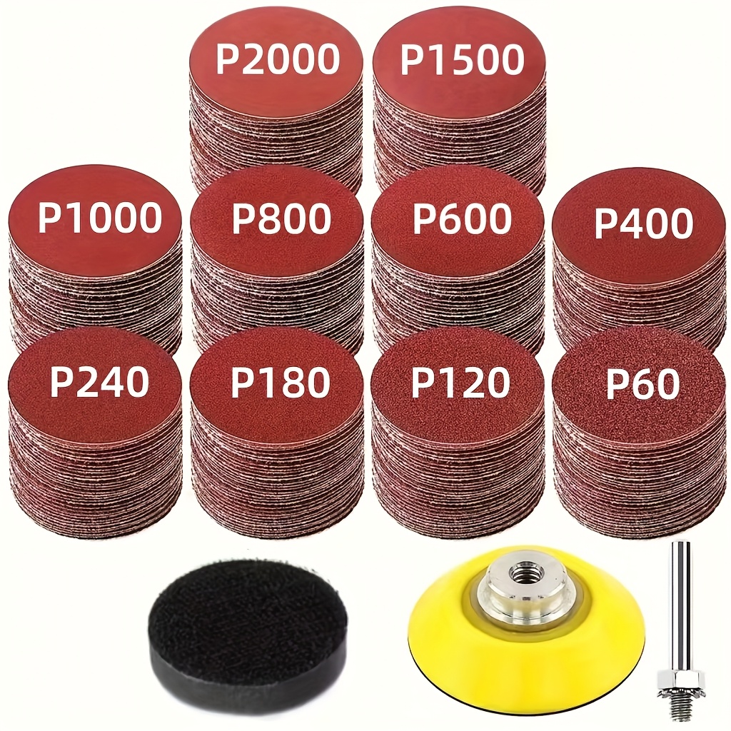 E-shop 103/203/303-teiliges 2-Zoll-Oxid-Schleifpapier-Set – Körnung 60-2000, mit Aufnahmeadapter für elektrisches Rotationswerkzeug, langlebiges