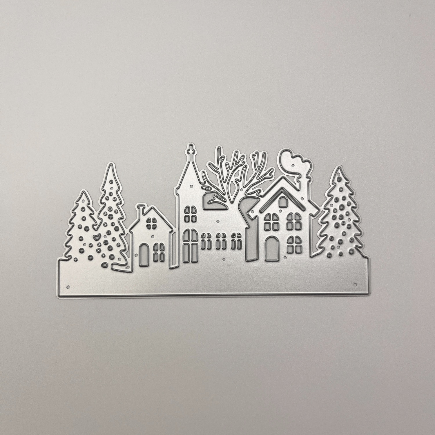 Image of Christmas Winter 1pc Die Cuts Festive Village Scene, Church Houses Trees, Holly Wreath Die Cut