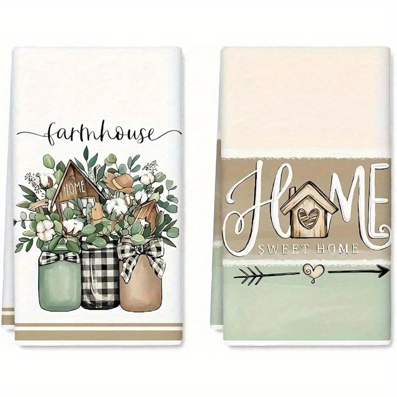 TEMU 2pcs 18 X 26-inch Vase House And Heart Arrow Kitchen Towels, Reusable Paper Tea Cloths, Hand Wash Cloths, Tableware Cleaning Towels, For Kitchen