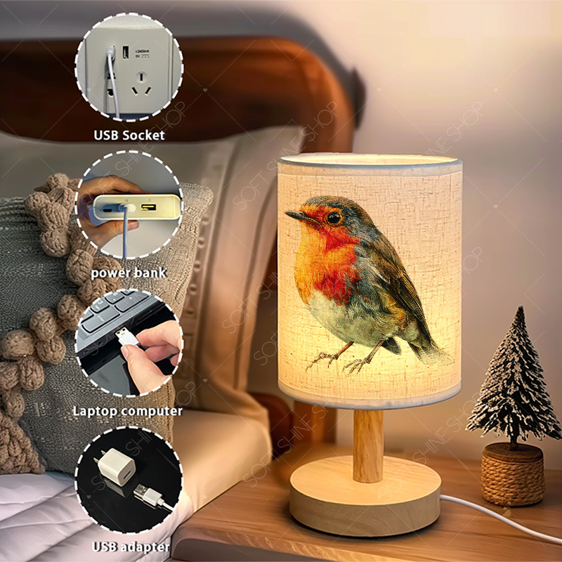 LED Fabric Desk Lamp with Hyper-Realistic Robin Design
