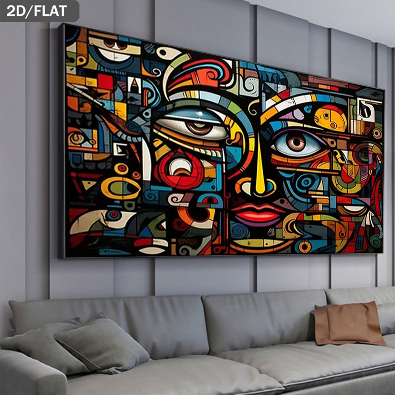 TEMU 2d Flat, Large Modern Abstract Face Wall Art Poster - Multicolor Minimalist Canvas Painting Suitable For Large Spaces, Frameless Contemporary