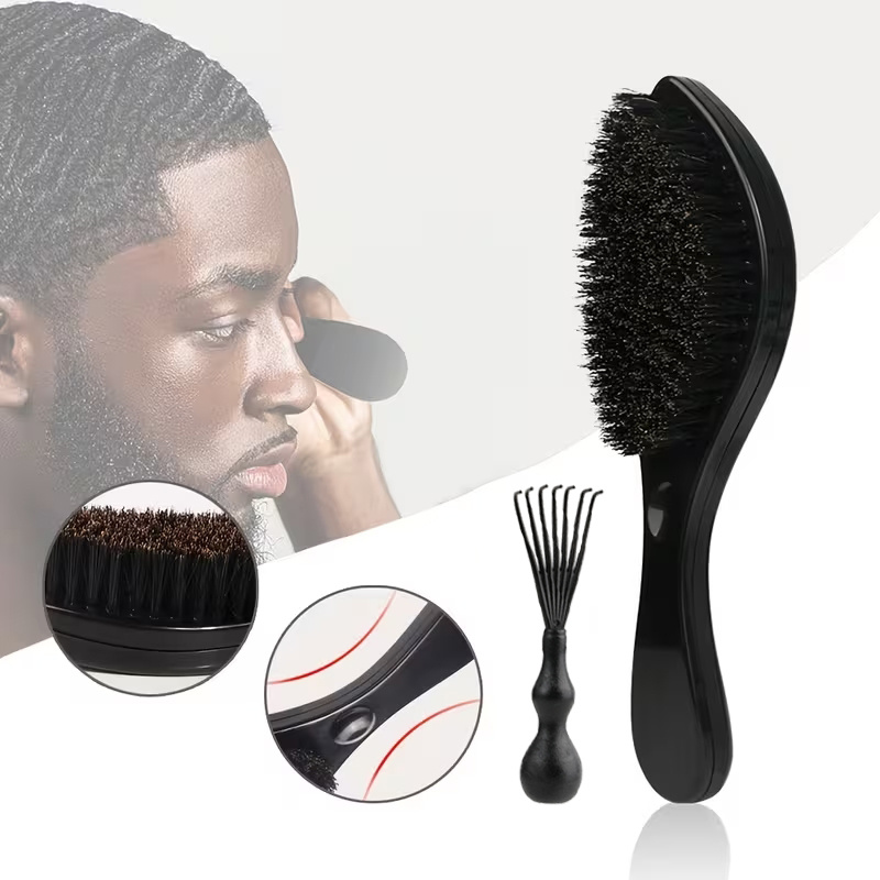 Men' 360 With Bristles Suitable For Salon & Home Use, Abs Handle Hair Curling For Waves, Reinforced Nylon Brush For Volume & Texture - Gift For Boyfriend, Father, Wave Hairstyle Creation
