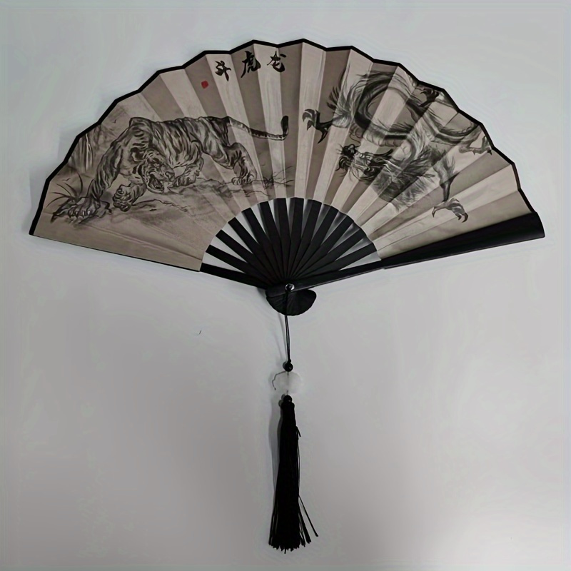 Image of .63-inch Vintage-style Ps Fan Featuring A Dragon And , Perfect For Practical Home Decor, Artistic Wall Hanging, And Retro For The Kitchen And Living Room
