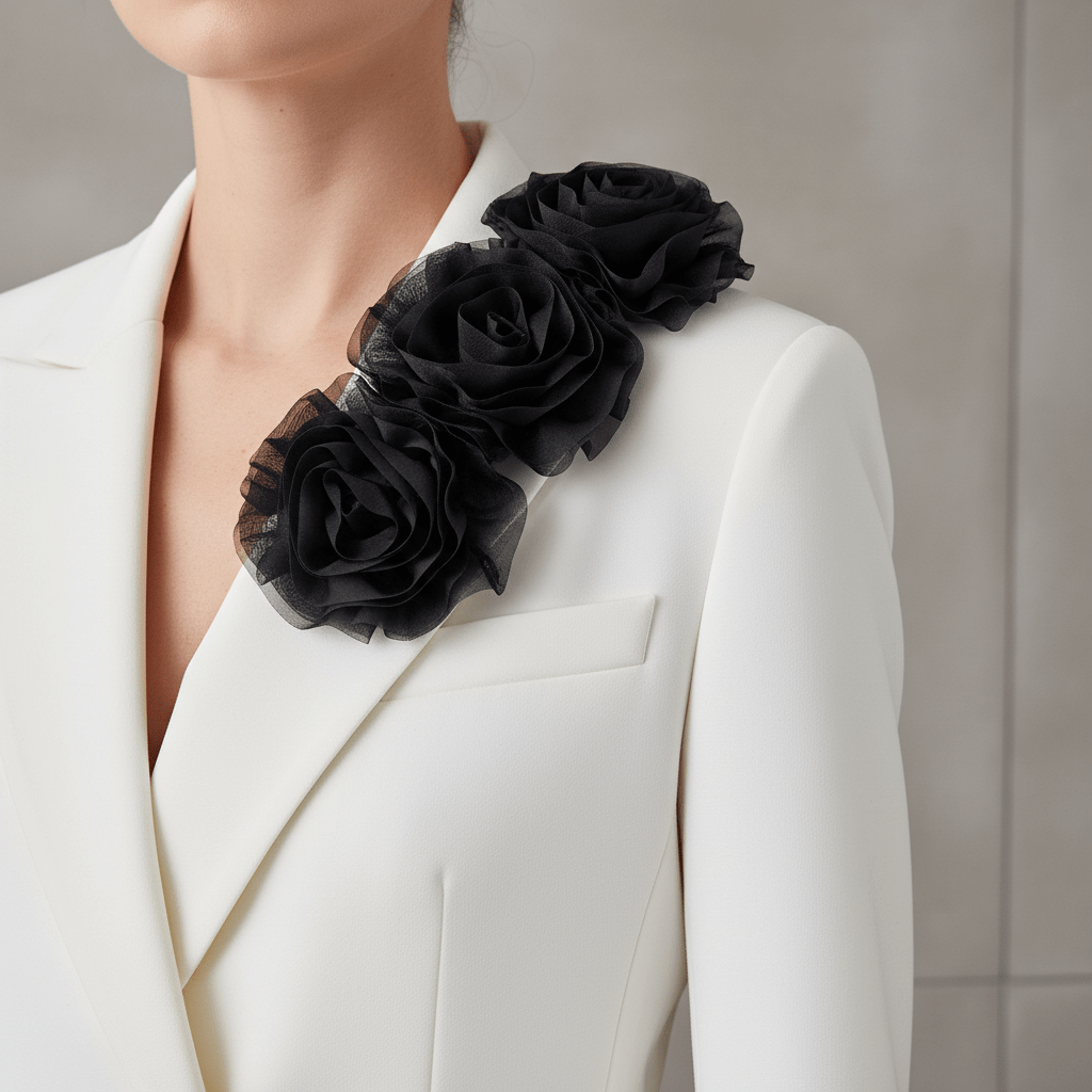 Classic Black Mesh Rose Flower Brooch Decoration