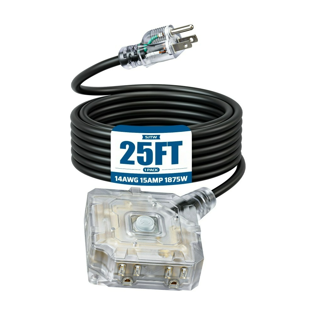 TEMU Dewenwils 25ft Heavy Duty Outdoor Extension Cord, 4awg Sjtw, 15a/125v/1875w, 6-outlet With Switch And Cover For Christmas, Electrical Equipment
