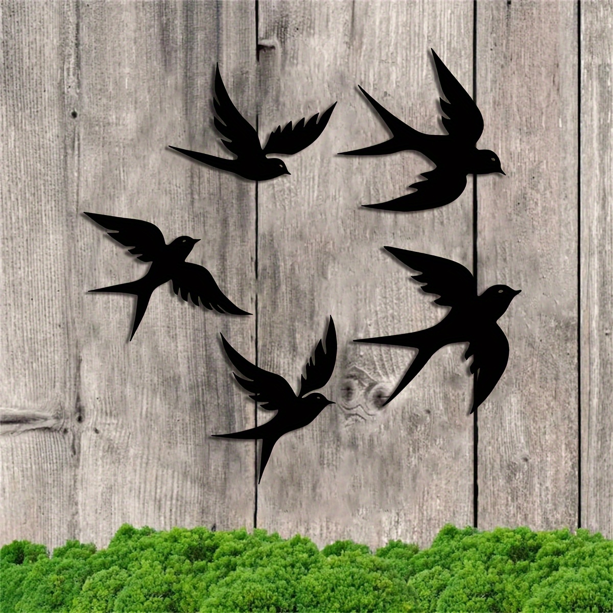 Image of 5pcs Artistic Renaissance Wooden Bird Wall Sculptures, 7.87-inch Flock Of Birds Art, Multi-functional Indoor Outdoor Garden Decor, Elegant Hanging Home, Courtyard