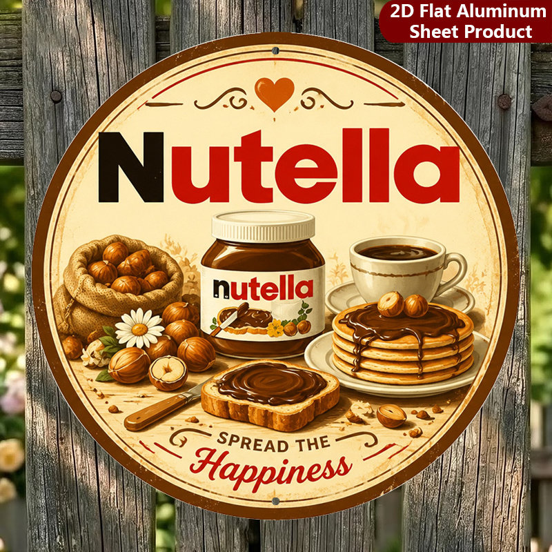 TEMU Plaque Nutella 2D Plate, 1pc, 8X8 pouces, Décoration Murale Métallique Thème Petit-Déjeuner, Panneau Décoratif Adapté pour Garage, Décoration de