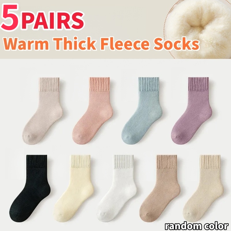 TEMU 5 Pairs Women's Winter Thick Soft Plush Lined Warm Socks, Autumn Winter Thick Plush Polyester Warm Snow Socks, Soft Plush Warm Boot Socks,