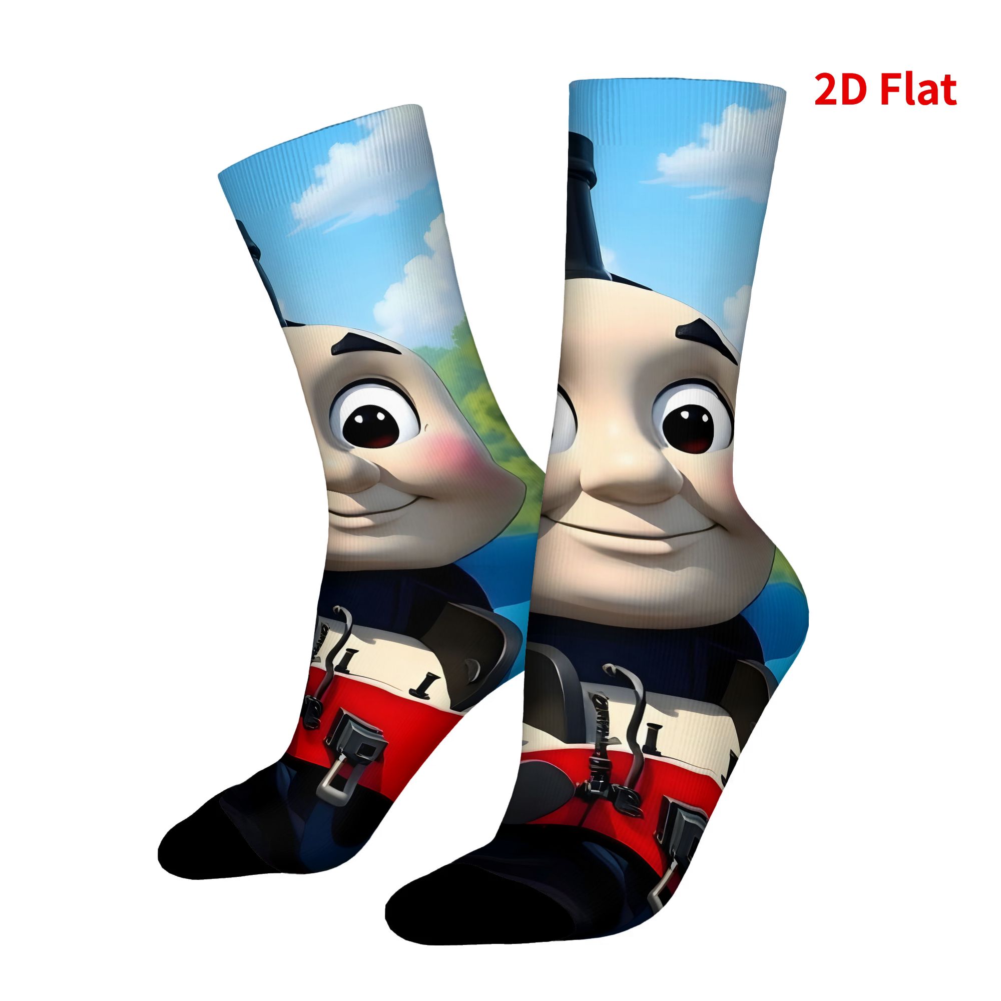 TEMU 2d Flat Printing Train Cartoon 's Socks Novelty Women Big Size Long Socks