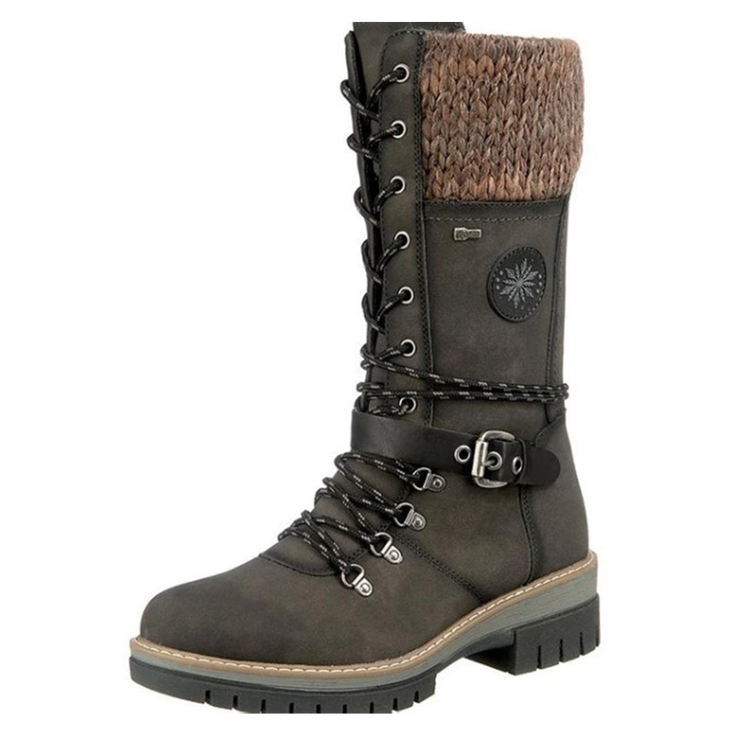 Image of Women' Winter Combat Boots Thermal Round Toe Lace-up & Side-zipper Low Block Heel Chunky Lug Sole Sole Suitable For Cold Weather Outdoor Traction, Warm Stylish Footwear For,, Casual Attire