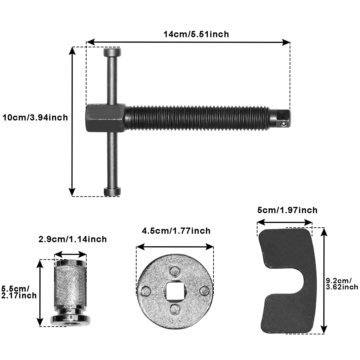 3pcs Brake Caliper Set - T-handle Spindle, Pressure Nut And Plate For Rear Caliper Setting And Brake Service, Without Battery