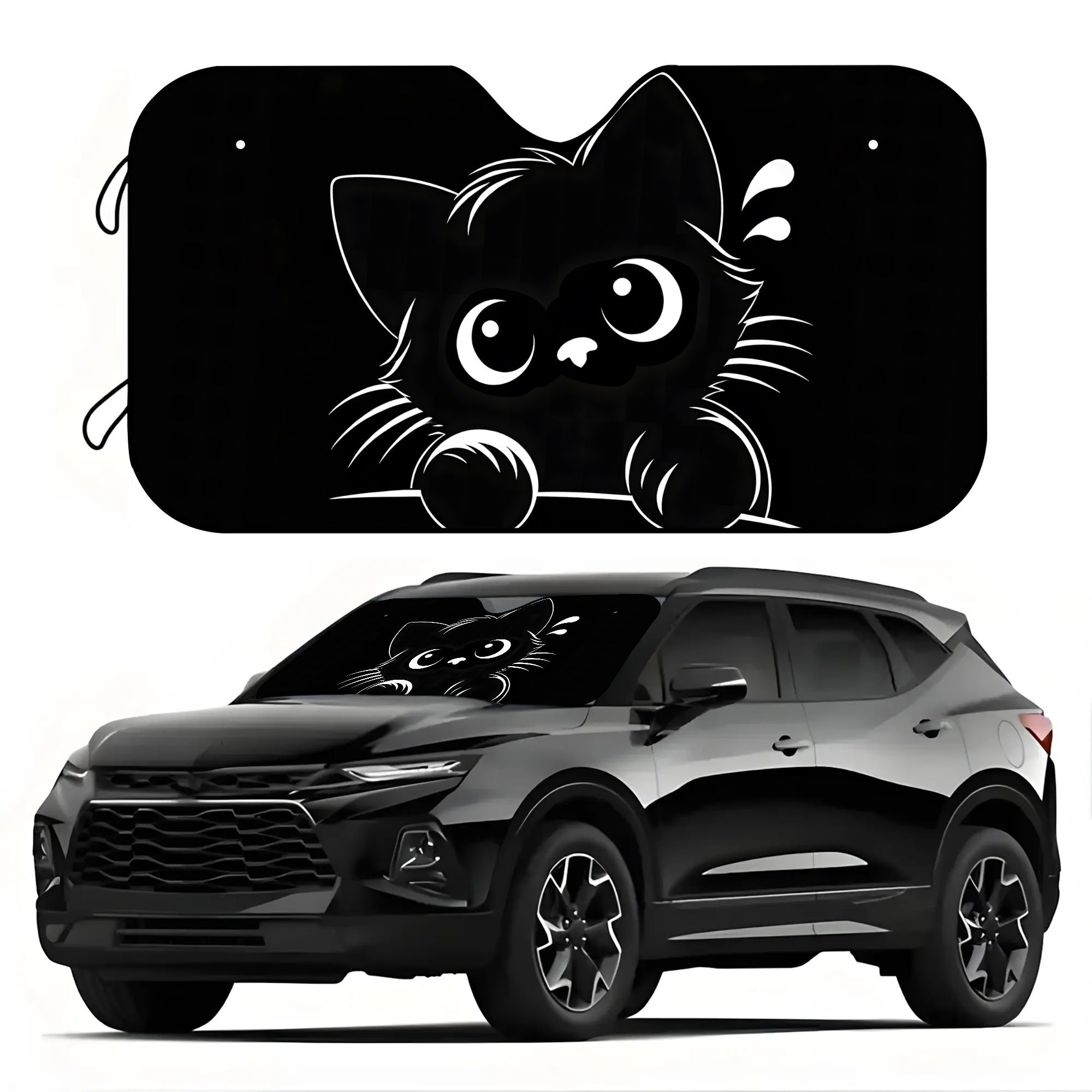 TEMU 1pc Black And White Cat Print Car Sunshade, Anti-insulated, Foldable, Universal Front Windshield Sunshade, Protects Car Interior And Keeps Car