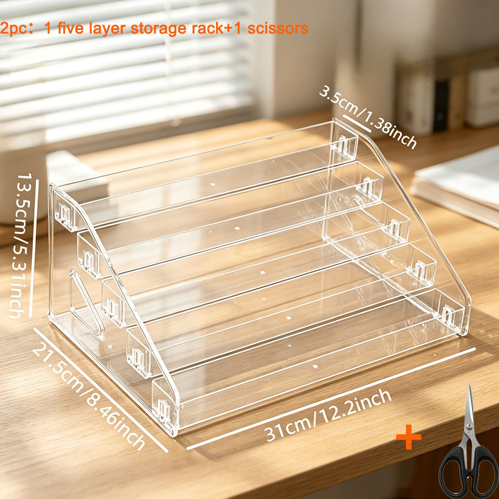 TEMU 2-pack Modern Transparent Acrylic Display Racks With 1pc Scissors, Desktop Organizer, Durable And Elegant Storage Rack, Suitable For