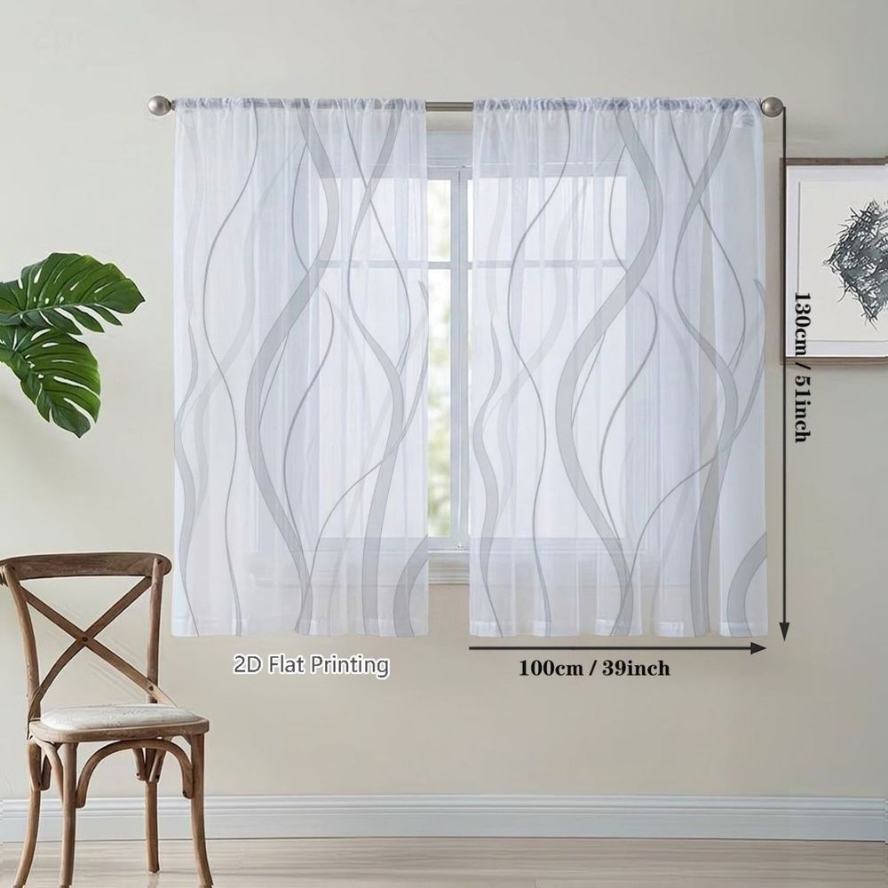 TEMU 2D Plat - 2D Plat, 2pcs Rideaux Semi-Transparents, Rideaux Décoratifs Minimalistes Abstraits à Ondulées Fluentes pour Cafés, Salon, Cuisine,
