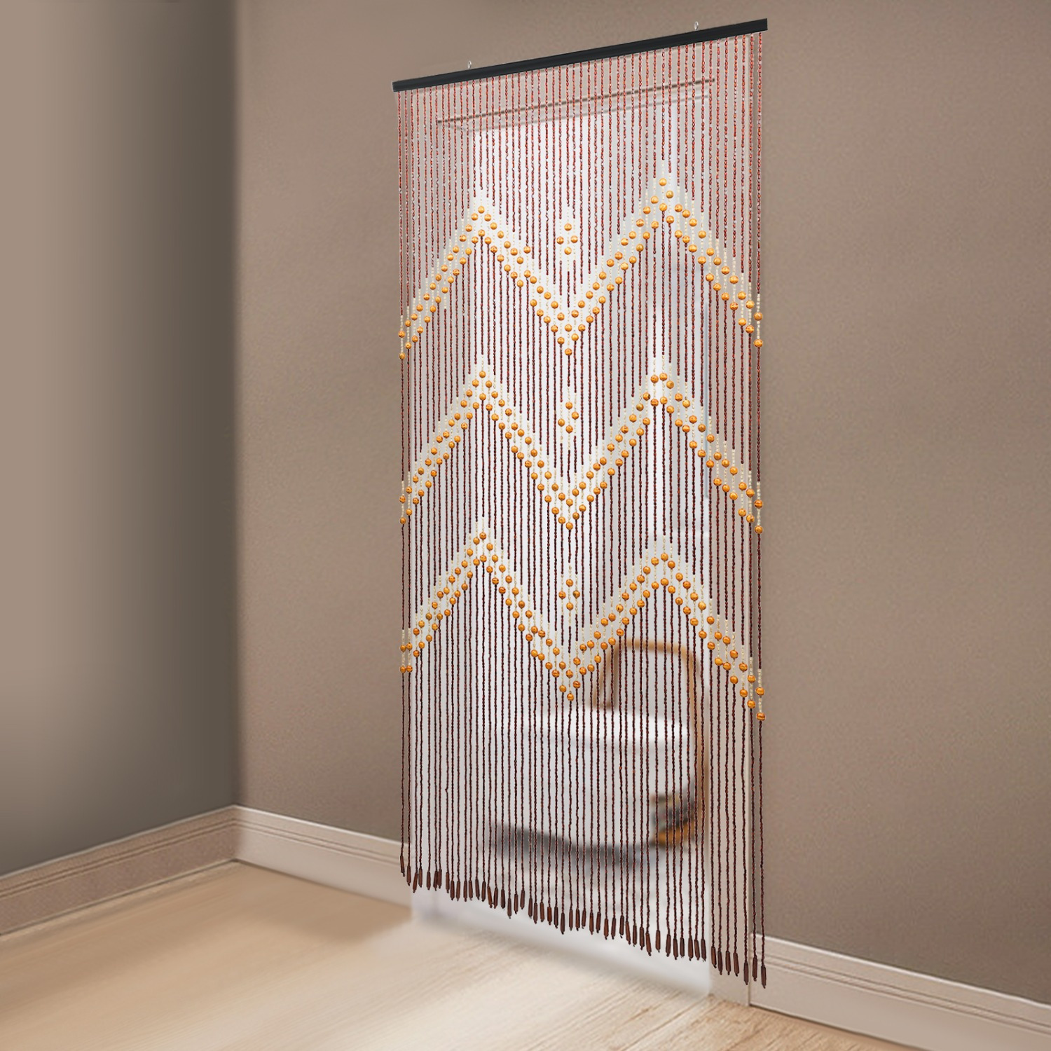 Zenostore's Natural Bamboo Wood Beaded Curtain Features 52 Strands, Serving As A Decorative Handmade Boho-style Room Divider For Doorways, Enhancing Home Decor