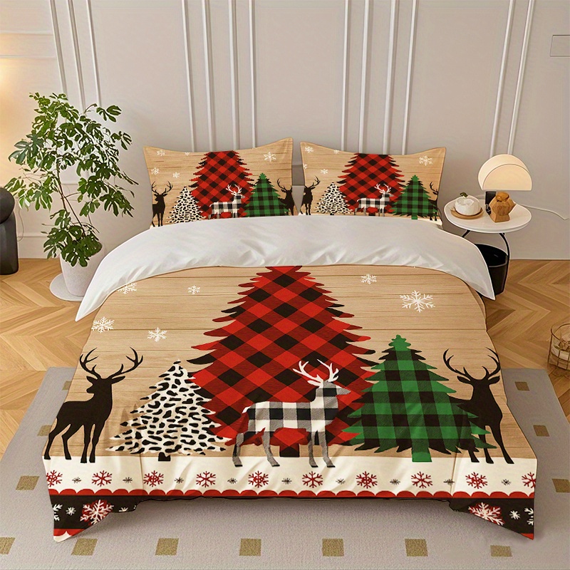 Weihnachts-Bettwäsche-Set Kingsize – Weihnachtsbaum & Schneemann Muster, Steppdecke Mit 2 Kissenbezügen (228,6 X 261,6 Cm)