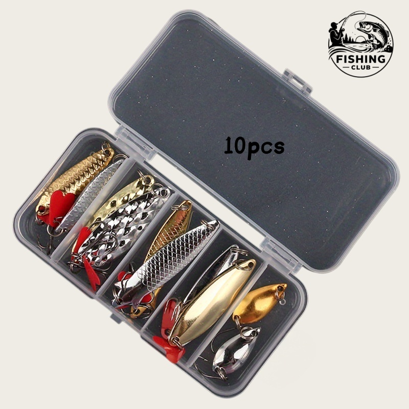 TEMU 10pcs Fishing Lure Set – Metal Spoon & Spinner Baits, Flashing Sequins, Long Distance Casting, Fish
