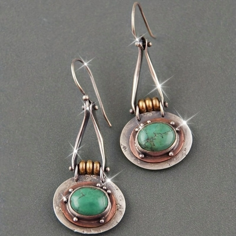 TEMU Turquoise Dangle Earrings - Trendy Vintage Jewelry For Women - Perfect Gift Idea