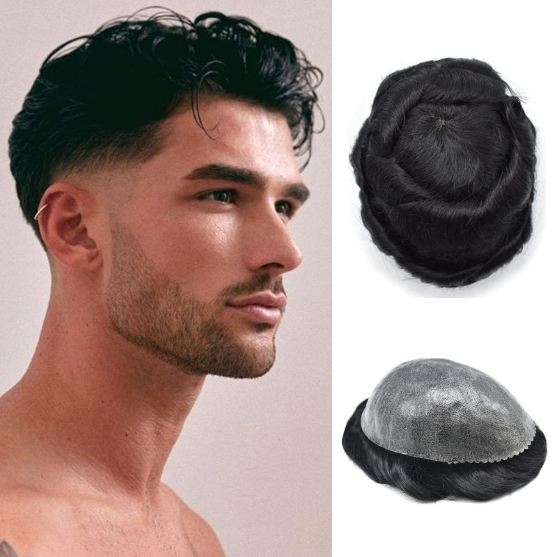 Image of Full Hand Made Straight Hair Toupee For Men - Natural Hairline, , Hand Tied, Breathable, Undetectable, For Men