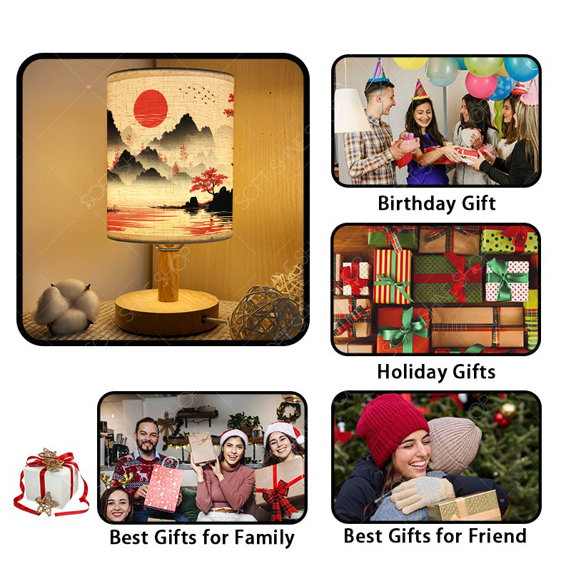 USB-Powered Print Table Lamp with Fabric Shade, Cozy Decor