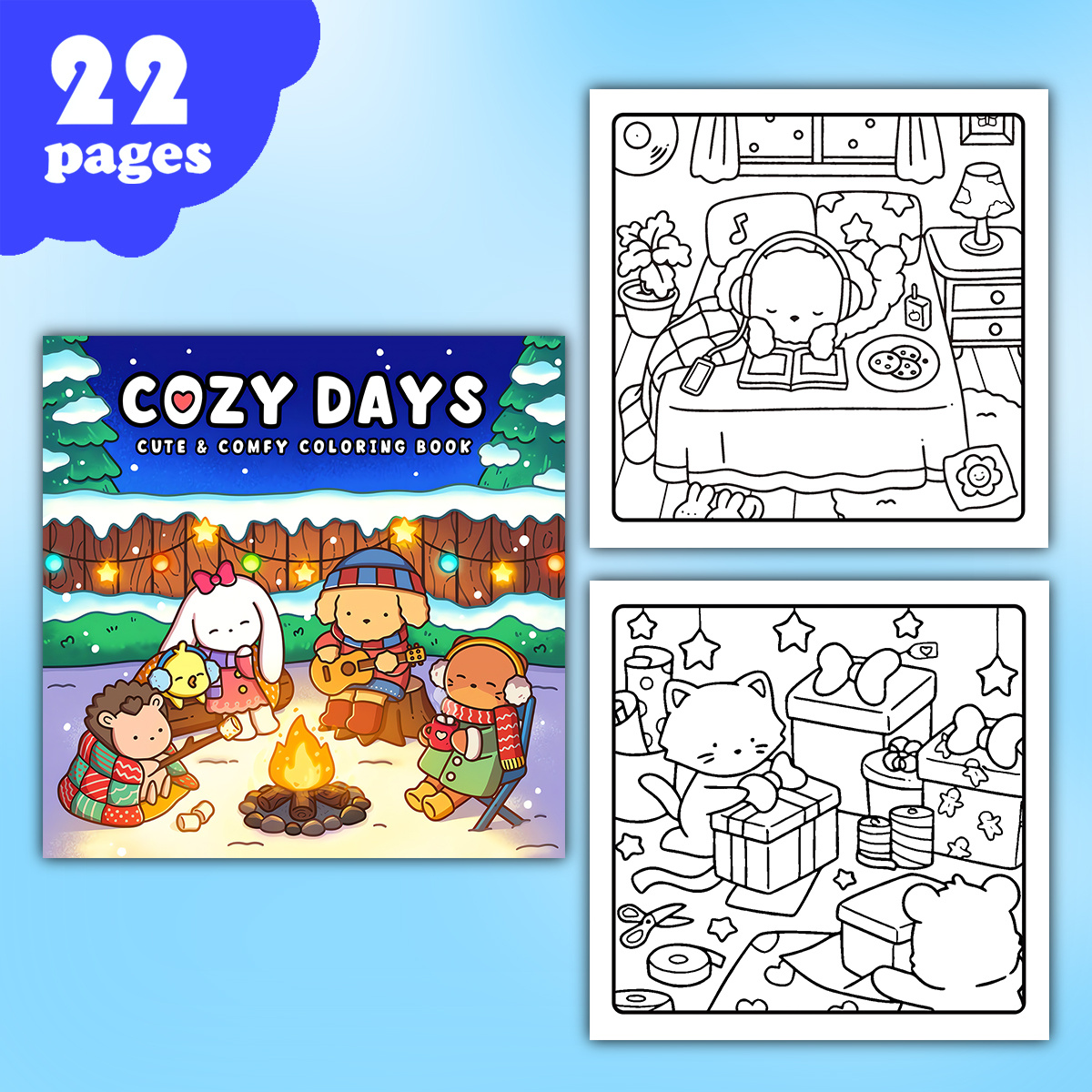 

Deluxe Cozy Days Coloring Book For Adults - 22 Pages, Unique Cover Design | Perfect Gift For Valentine's, Christmas, Halloween & More