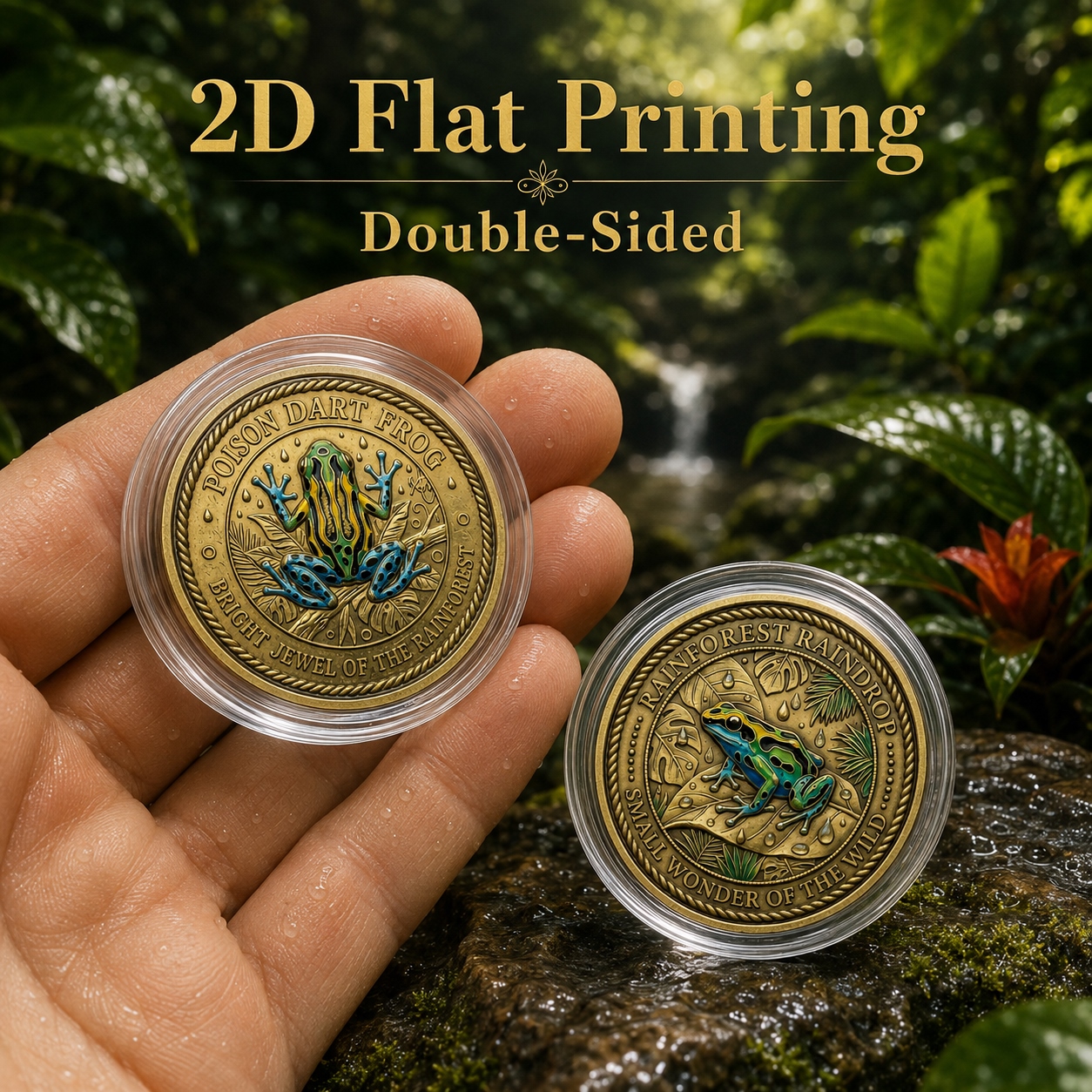 TEMU 1pc, 2d Flat Printing, Poison Dart For Frog Commemorative Coin, Double-sided Rainforest Gem Themed Collectible Coin, Warm Brass Tone Bright For