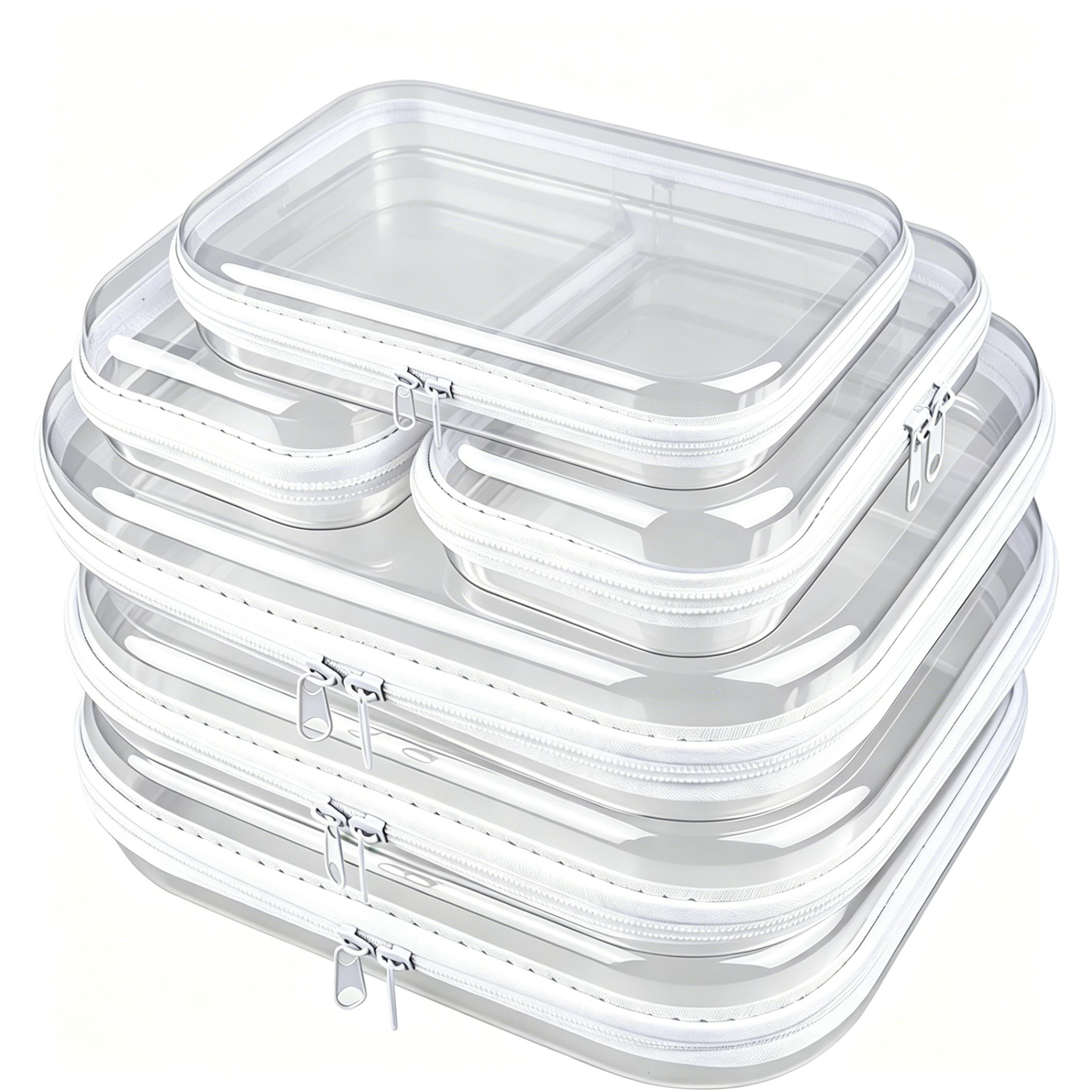 TEMU 6pcs Set (3 Medium And 3 Small) White Transparent Hard Shell Zipper Storage Box, Transparent Storage Organizer With Zipper, Waterproof Tablet