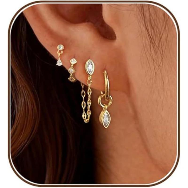 TEMU Minimalist Light Luxury Pendant Earrings, Trendy Synthetic Synthetic Zirconia Stud Earring Set
