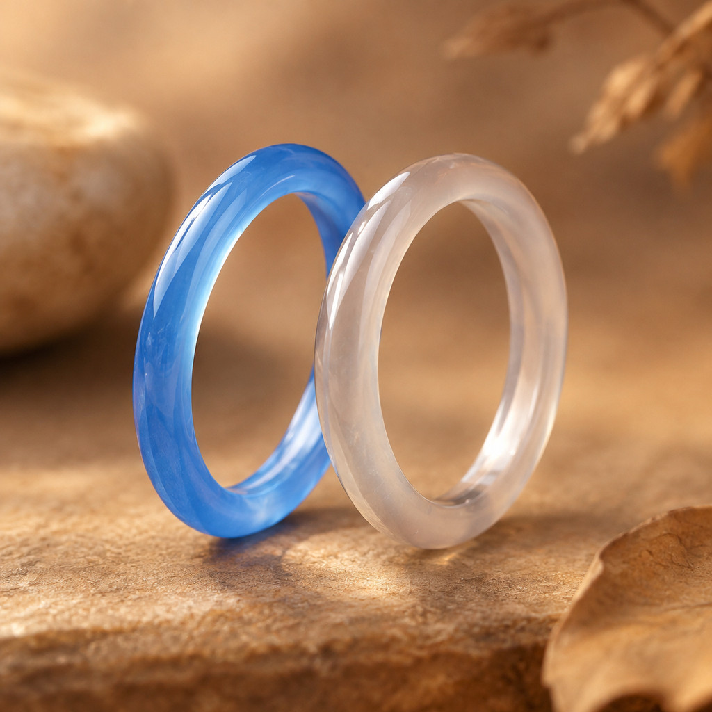 2pcs Natural Stone Ring Set - Gray & Blue Agate
