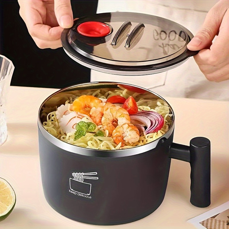 stainless steel insulated bowl instant noodle bowl with lid lunch box portable noodle bowl draining bowl ramen bowl multi functional lunch box lunch container suitable for meals and catering essential for to school Product details 1