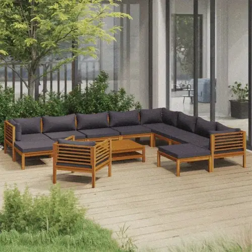 12pcs patio lounge set with cushion solid acacia wood