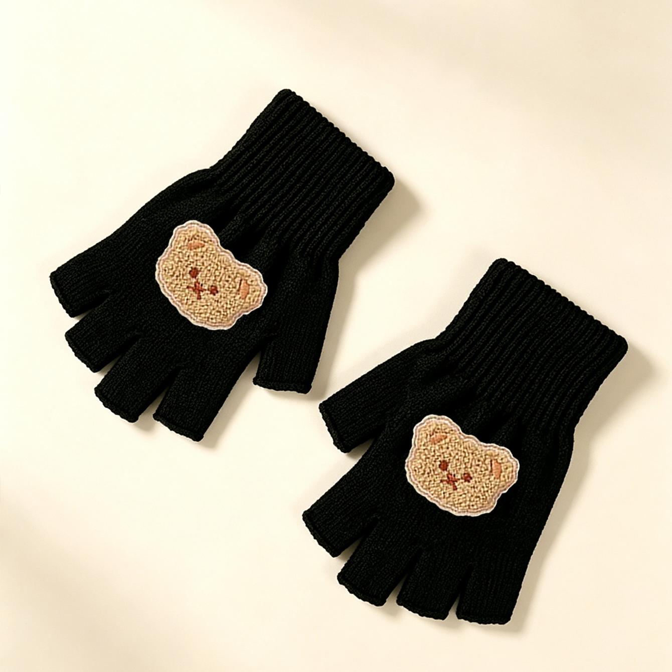 TEMU 1 Pair Half-finger Gloves Autumn Winter Solid Color Half-finger Gloves Fingerless Warm Office Writing Gloves Unisex Winter Gloves Riding Gloves