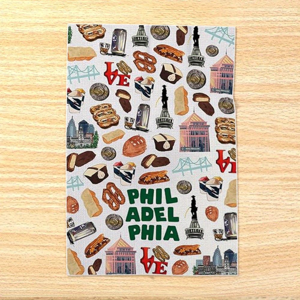 

[1pc Philadelphia-themed Bathroom Towel] 1pc Philadelphia-themed Woven Polyester Dish Towel, , Super Soft, Machine Washable, Fantasy Towel With Oblong Shape, 18x26 Inches, For Bathroom Decor