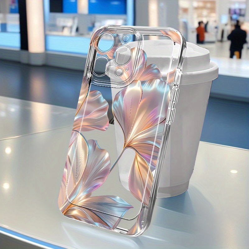 TEMU Colorful Metal Ginkgo Creative Pattern Phone Case For Iphone 16, 15, 14, 13, 12, 11 Pro Max, X, Xs, Xr, Xs Max, 7, 8, 6, 6s Plus - Transparent